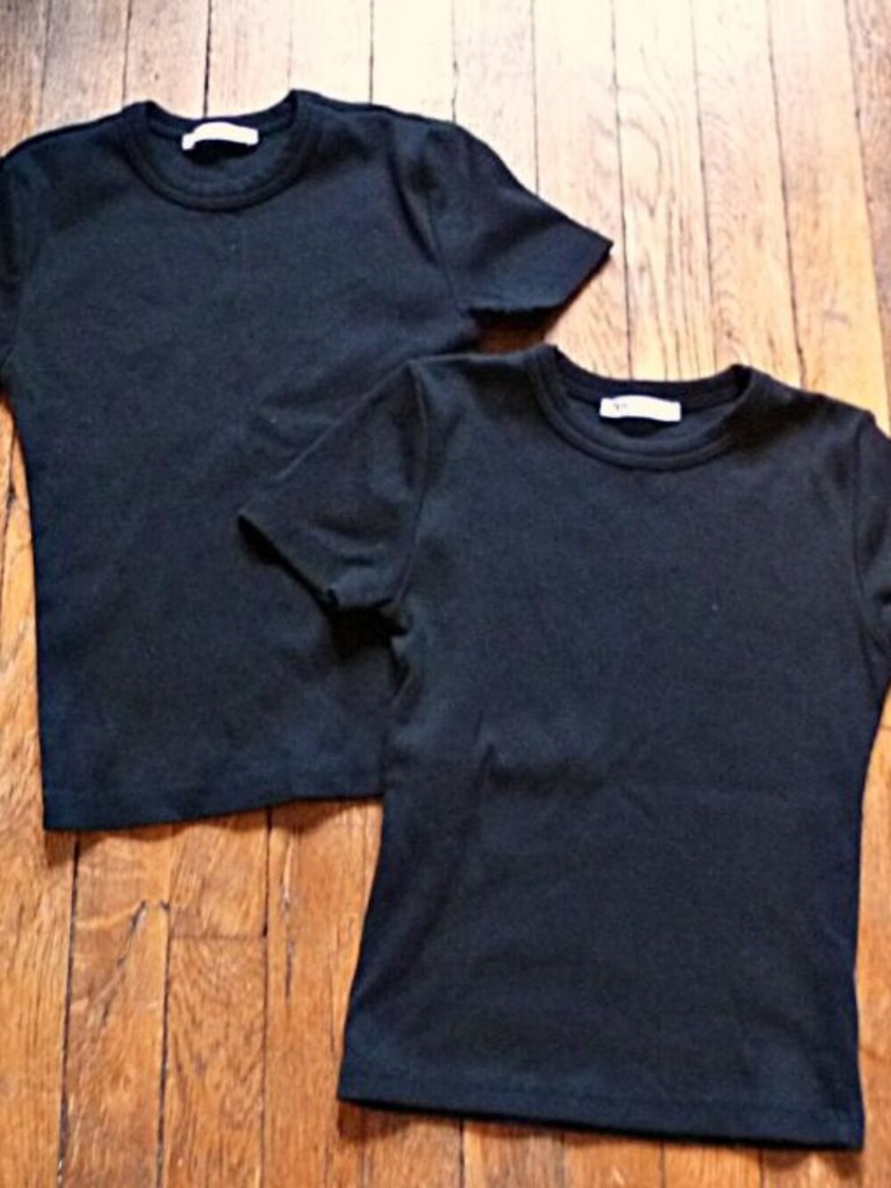 NWOT - 2 Pcs of Zara Fine Rib Knit Cotton Short Sleeves T-Shirts in Black